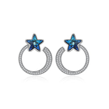 Load image into Gallery viewer, 925 Sterling Silver Fashion Elegant Star Circle Earrings and Ear Studs with Blue Austrian Element Crystal - Glamorousky