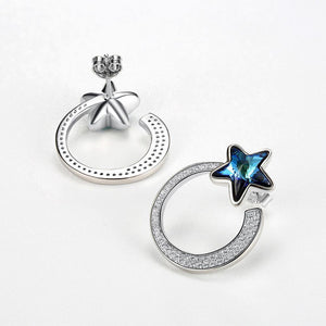 925 Sterling Silver Fashion Elegant Star Circle Earrings and Ear Studs with Blue Austrian Element Crystal - Glamorousky