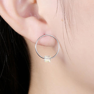 925 Sterling Silver Fashion Elegant Geometric Circle Earrings and Ear Studs with White Austrian Element Crystal - Glamorousky