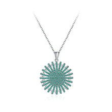 Load image into Gallery viewer, 925 Sterling Silver Sparkling Elegant Fashion Sun Flower Pendant Necklace with Green Cubic Zircon - Glamorousky