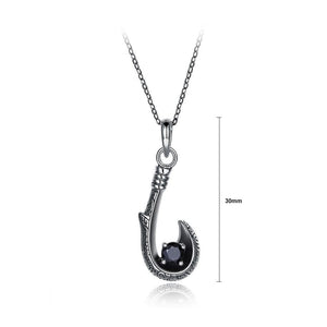 925 Sterling Silver Retro Fashion Fishhook Pendant Necklace with Cubic Zircon - Glamorousky