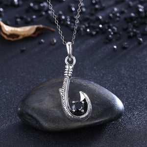 925 Sterling Silver Retro Fashion Fishhook Pendant Necklace with Cubic Zircon - Glamorousky