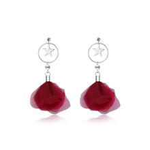 Load image into Gallery viewer, 925 Sterling Silver Elegant Fashion Sweet Romantic Stars Moon Red Flower and Petals Earrings - Glamorousky