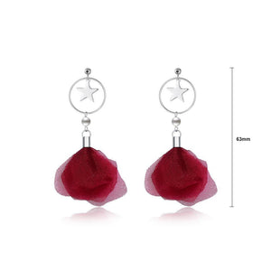 925 Sterling Silver Elegant Fashion Sweet Romantic Stars Moon Red Flower and Petals Earrings - Glamorousky