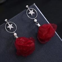 Load image into Gallery viewer, 925 Sterling Silver Elegant Fashion Sweet Romantic Stars Moon Red Flower and Petals Earrings - Glamorousky