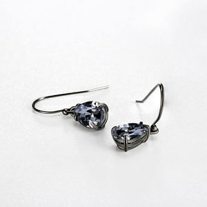 925 Sterling Silver Elegant Noble Fashion Water Drop Shape Earrings with Black Austrian Element Crystal - Glamorousky