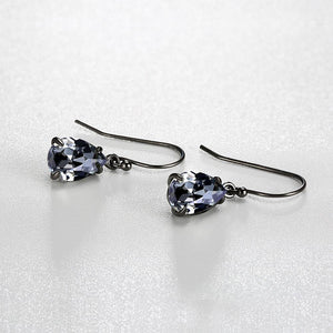 925 Sterling Silver Elegant Noble Fashion Water Drop Shape Earrings with Black Austrian Element Crystal - Glamorousky