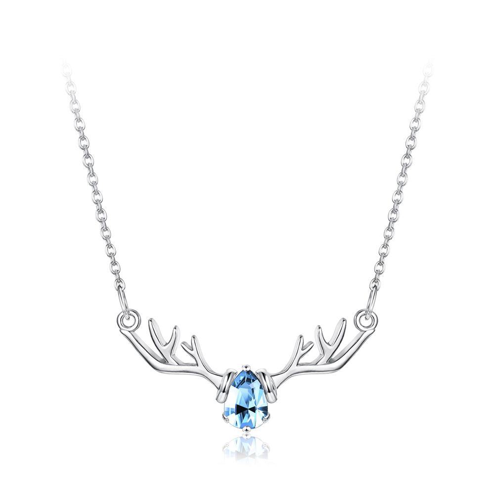 925 Sterling Silver Fashion Elk Necklace with Blue Austrian Element Crystal - Glamorousky