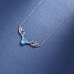 925 Sterling Silver Fashion Elk Necklace with Blue Austrian Element Crystal - Glamorousky