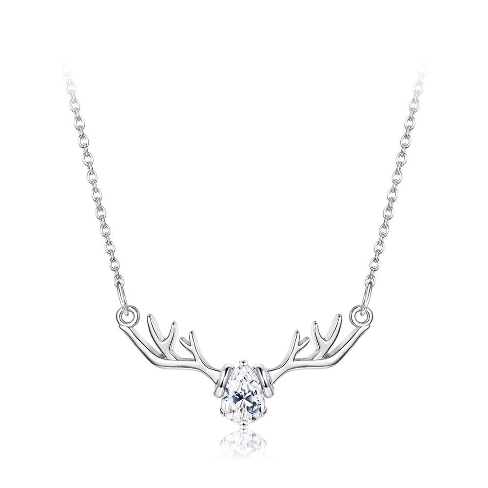 925 Sterling Silver Fashion Elk Necklace with White Austrian Element Crystal - Glamorousky