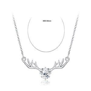 925 Sterling Silver Fashion Elk Necklace with White Austrian Element Crystal - Glamorousky