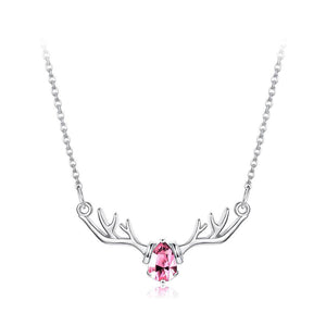 925 Sterling Silver Fashion Elk Necklace with Pink Austrian Element Crystal - Glamorousky