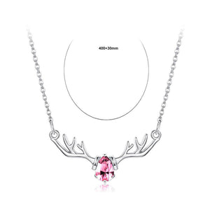 925 Sterling Silver Fashion Elk Necklace with Pink Austrian Element Crystal - Glamorousky