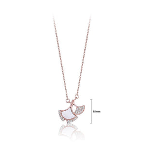 925 Sterling Silver Plated Rose Gold Small Fan Pendant with Austrian Element Crystal and Necklace - Glamorousky