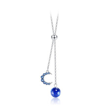 Load image into Gallery viewer, 925 Sterling Silver Simple Moon Tassel Necklace with Blue Austrian Element Crystal - Glamorousky