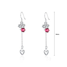 Load image into Gallery viewer, Simple Heart Tassel Earrings with Red Austrian Element Crystal - Glamorousky