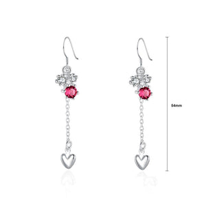 Simple Heart Tassel Earrings with Red Austrian Element Crystal - Glamorousky