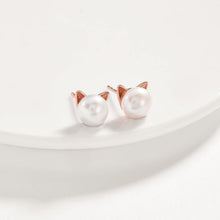 Load image into Gallery viewer, 925 Sterling Silver Plated Rose Gold Cute Cat Pearl Stud Earrings - Glamorousky