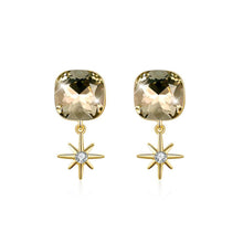 Load image into Gallery viewer, 925 Sterling Silver Fashion Elegant Star and Geometric Sqaure Earrings with Champagne Austrian Element Crystal - Glamorousky