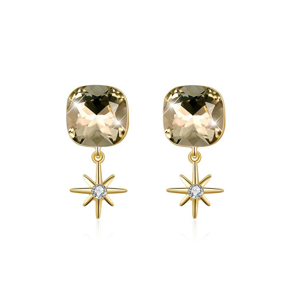 925 Sterling Silver Fashion Elegant Star and Geometric Sqaure Earrings with Champagne Austrian Element Crystal - Glamorousky
