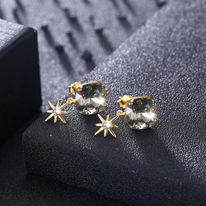 925 Sterling Silver Fashion Elegant Star and Geometric Sqaure Earrings with Champagne Austrian Element Crystal - Glamorousky