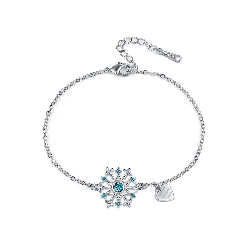 Fashion Snowflake Heart Bracelet with Blue Austrian Element Crystal - Glamorousky