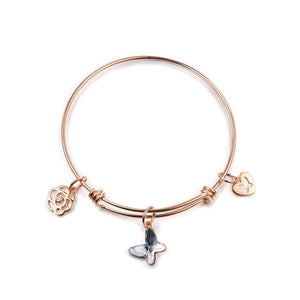 Elegant Plated Rose Gold Butterfly Rose Bangle with Austrian Element Crystal - Glamorousky