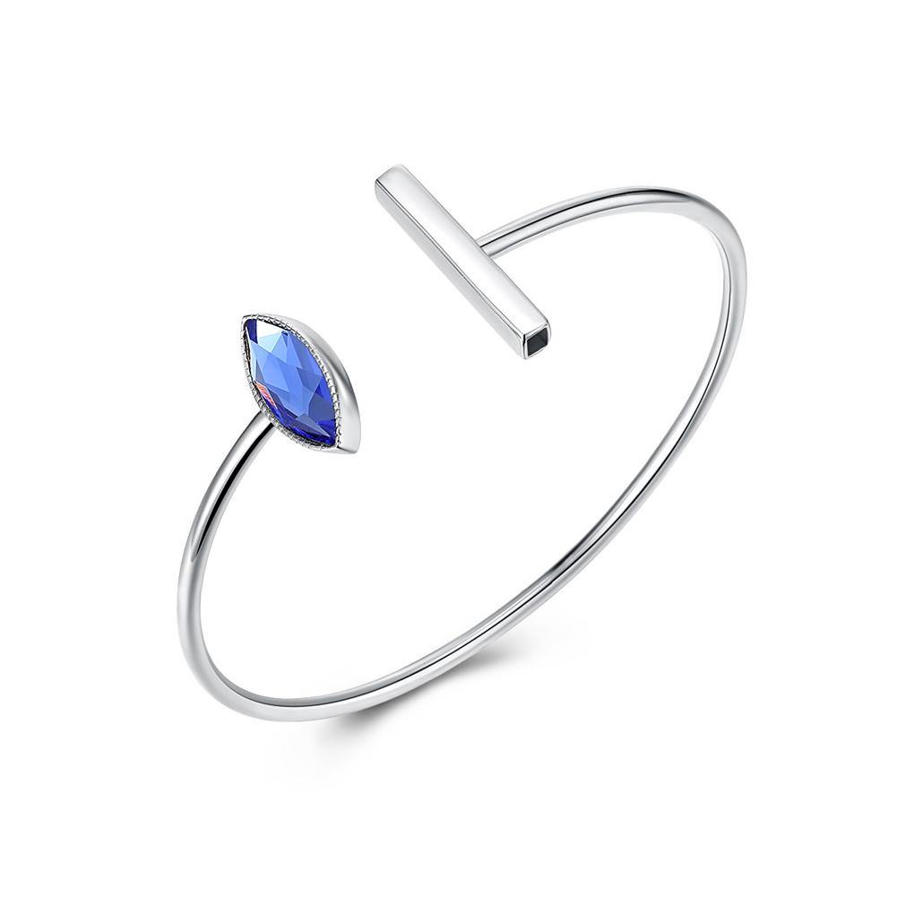 925 Sterling Silver Simple Elegant Fashion Open Bangle with Blue Austrian Element Crystal - Glamorousky