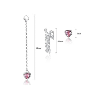 925 Sterling Silver Fashion Letter Amor and Pink Heart Stud Earrings with Austrian Element Crystal - Glamorousky