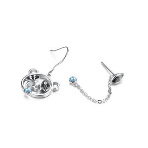 925 Sterling Silver Cute Bear Asymmetric Earrings with Austrian Element Crystal - Glamorousky