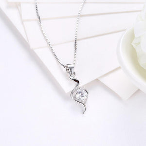 925 Sterling Silver Simple Fashion Elegant Hollow Out  Water Drop Shape Cubic Zircon Pendant Necklace - Glamorousky