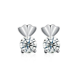 925 Sterling Silver Simple Mini Delicate Elegant Heart Shape Cubic Zircon Ear Studs and Earrings - Glamorousky