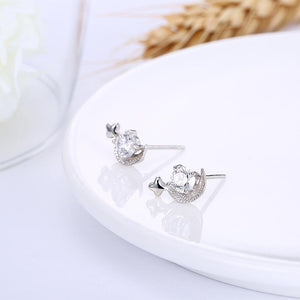 925 Sterling Silver Simple Mini Elegant Exquisite Star and Moon Earrings and Ear Studs with Cubic Zircon - Glamorousky