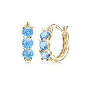 925 Sterling Silver Golden Simple Elegant Exquisite Circle Earrings and Ear Studs with Light Blue Cubic Zircon - Glamorousky