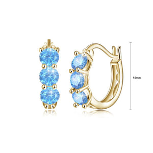 925 Sterling Silver Golden Simple Elegant Exquisite Circle Earrings and Ear Studs with Light Blue Cubic Zircon - Glamorousky