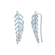 Load image into Gallery viewer, 925 Sterling Silver Elegant Leaf Earrings with Blue Austrian Element Crystal