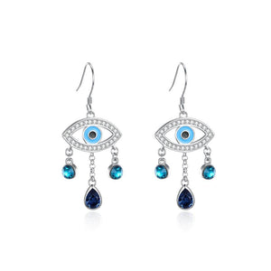 925 Sterling Silver Fashion Devil's Eye Earrings with Blue Austrian Element Crystal - Glamorousky