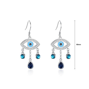 925 Sterling Silver Fashion Devil's Eye Earrings with Blue Austrian Element Crystal - Glamorousky