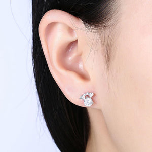 925 Sterling Silver Simple Fashion Elegant Exquisit Chinese Fan Earrings and Ear Studs with Cubic Zircon - Glamorousky
