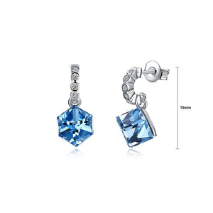925 Sterling Silver Simple Elegant Romantic Fashion Geometric Rhombus Earrings with Blue Austrian Element Crystal - Glamorousky