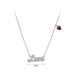 925 Sterling Silver Romantic Letter Love and Red Heart Necklace with Austrian Element Crystal - Glamorousky