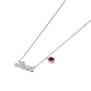 925 Sterling Silver Romantic Letter Love and Red Heart Necklace with Austrian Element Crystal - Glamorousky