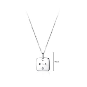 925 Sterling Silver Simple English Characters Sqaure Pendant and Necklace - Glamorousky