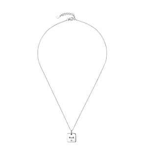 925 Sterling Silver Simple English Characters Sqaure Pendant and Necklace - Glamorousky