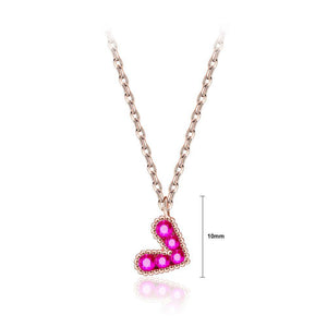 925 Sterling Silver Plated Rose Gold Romantic Heart Pendant with Red Austrian Element Crystal and Necklace - Glamorousky