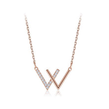 Load image into Gallery viewer, 925 Sterling Silver Simple Plated Rose Gold Double V Necklace with Austrian Element Crystal - Glamorousky