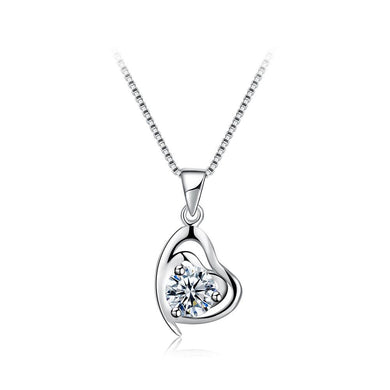 925 Sterling Silve Simple Elegant Romantic Heart Shape Pendant and Necklace with Cubic Zircon - Glamorousky