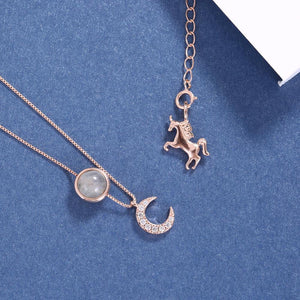 925 Sterling Silver Plated Rose Gold Fashion Moon Unicorn Necklace with Austrian Element Crystal - Glamorousky