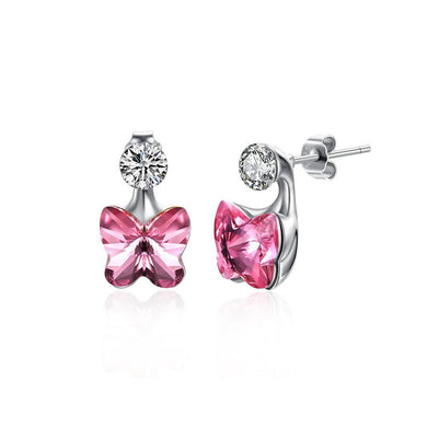 925 Sterling Silve Sparkling Elegant Noble Romantic Pink Sweet Butterfly Earrings with Pink Austrian Element Crystal - Glamorousky
