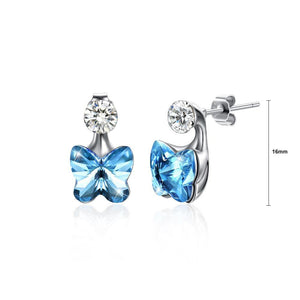 925 Sterling Silve Sparkling Elegant Noble Romantic Fantasy Blue Butterfly Earrings with Austrian Element Crystal - Glamorousky